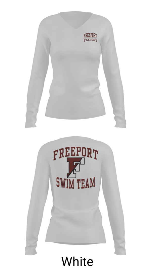 Women's Long Sleeve Vneck Shirt, Freeport High School, Swimming, Teamtime, Team time, sublimation, custom sports apparel, team uniforms, spirit wear, spiritwear, sports uniforms, custom shirts, team store, custom team store, fundraiser sports, apparel fundraiser