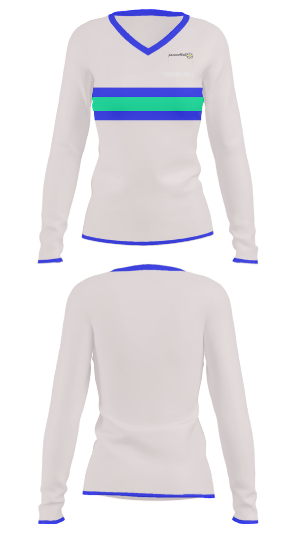Women's Long Sleeve Vneck Shirt, Passion4ball, Tennis, Teamtime, Team time, sublimation, custom sports apparel, team uniforms, spirit wear, spiritwear, sports uniforms, custom shirts, team store, custom team store, fundraiser sports, apparel fundraiser