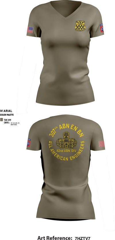 307th Airborne Engineers Battalion 33319086 Women's Short Sleeve V-neck Shirt - 3