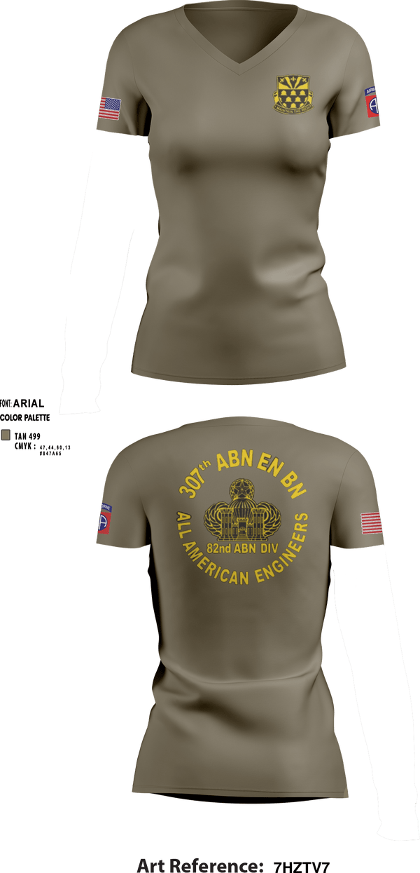 Women's Short Sleeve Vneck Shirt, 307th Airborne Engineers Battalion, , Teamtime, Team time, sublimation, custom sports apparel, team uniforms, spirit wear, spiritwear, sports uniforms, custom shirts, team store, custom team store, fundraiser sports, apparel fundraiser