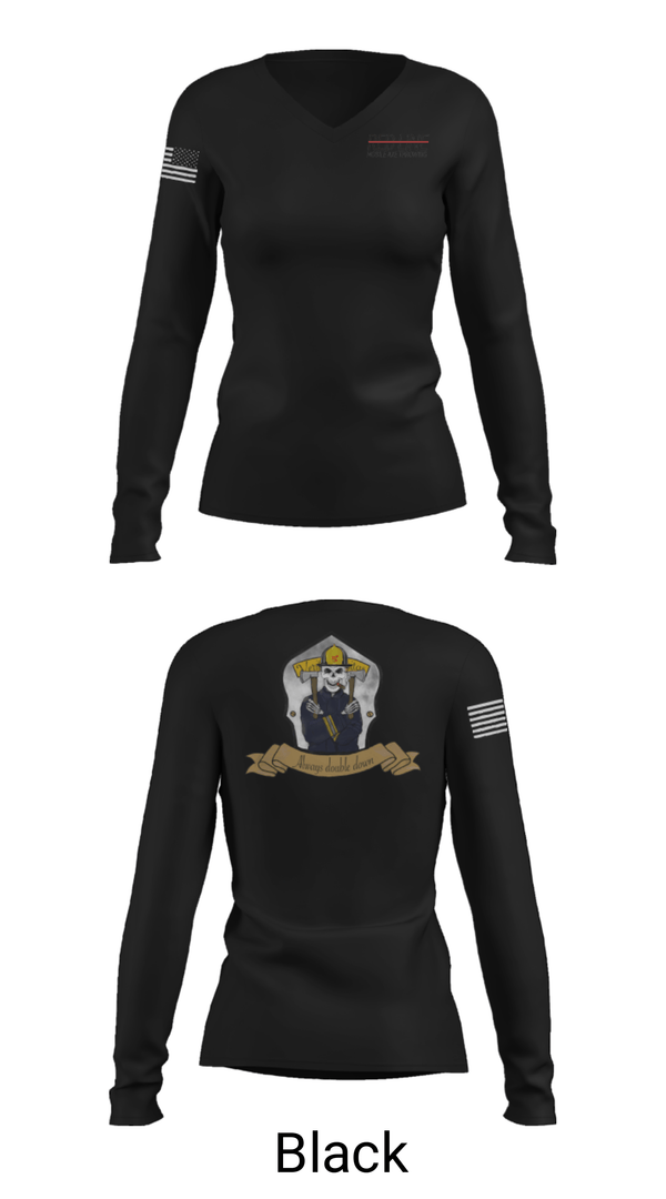 Women's Long Sleeve Vneck Shirt, Red Line Mobile Axe Throwing, , Teamtime, Team time, sublimation, custom sports apparel, team uniforms, spirit wear, spiritwear, sports uniforms, custom shirts, team store, custom team store, fundraiser sports, apparel fundraiser