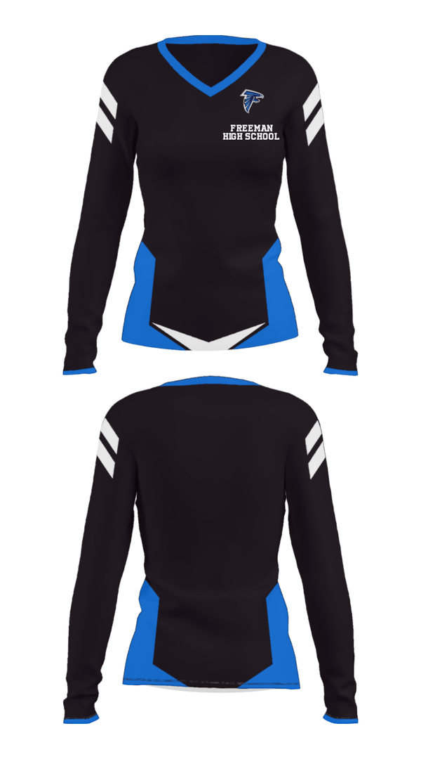 Women's Long Sleeve Vneck Shirt, Freeman High School, Spirit Store, Teamtime, Team time, sublimation, custom sports apparel, team uniforms, spirit wear, spiritwear, sports uniforms, custom shirts, team store, custom team store, fundraiser sports, apparel fundraiser