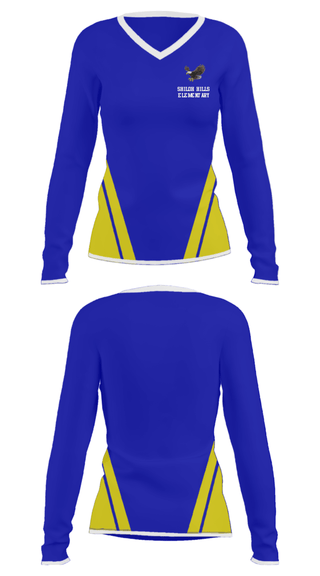 Women's Long Sleeve Vneck Shirt, Shiloh Hills Elementary, Spirit Store, Teamtime, Team time, sublimation, custom sports apparel, team uniforms, spirit wear, spiritwear, sports uniforms, custom shirts, team store, custom team store, fundraiser sports, apparel fundraiser