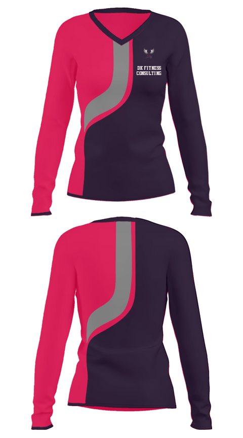 Women's Long Sleeve Vneck Shirt, DK Fitness Consulting, , Teamtime, Team time, sublimation, custom sports apparel, team uniforms, spirit wear, spiritwear, sports uniforms, custom shirts, team store, custom team store, fundraiser sports, apparel fundraiser