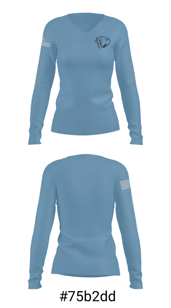 Women's Long Sleeve Vneck Shirt, Crow High School, Spirit Store, Teamtime, Team time, sublimation, custom sports apparel, team uniforms, spirit wear, spiritwear, sports uniforms, custom shirts, team store, custom team store, fundraiser sports, apparel fundraiser