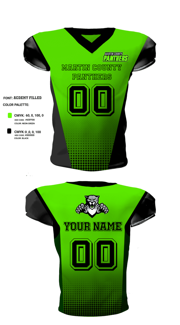 Football Jersey, Martin County Panthers Football And Cheer, Football, Teamtime, Team time, sublimation, custom sports apparel, team uniforms, spirit wear, spiritwear, sports uniforms, custom shirts, team store, custom team store, fundraiser sports, apparel fundraiser