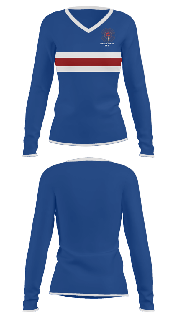 Women's Long Sleeve Vneck Shirt, Lakeside Junior High, Spirit Store, Teamtime, Team time, sublimation, custom sports apparel, team uniforms, spirit wear, spiritwear, sports uniforms, custom shirts, team store, custom team store, fundraiser sports, apparel fundraiser