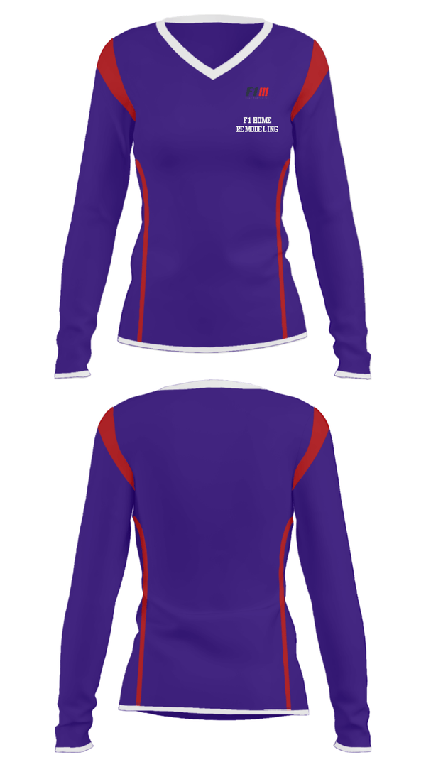 Women's Long Sleeve Vneck Shirt, F1 Home Remodeling, , Teamtime, Team time, sublimation, custom sports apparel, team uniforms, spirit wear, spiritwear, sports uniforms, custom shirts, team store, custom team store, fundraiser sports, apparel fundraiser