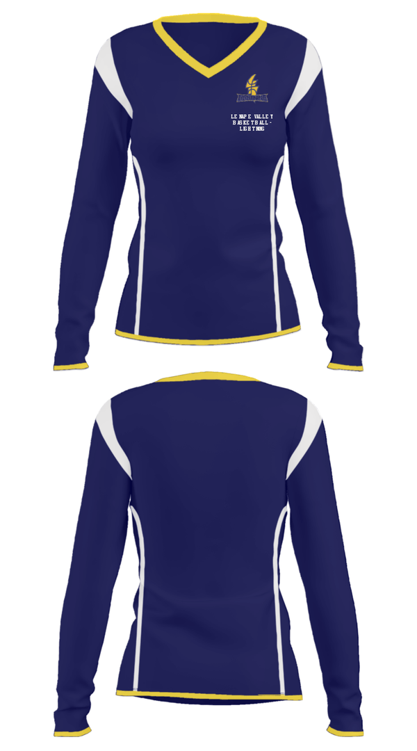 Women's Long Sleeve Vneck Shirt, Lenape Valley Basketball - Lightning, Men's Basketball, Teamtime, Team time, sublimation, custom sports apparel, team uniforms, spirit wear, spiritwear, sports uniforms, custom shirts, team store, custom team store, fundraiser sports, apparel fundraiser