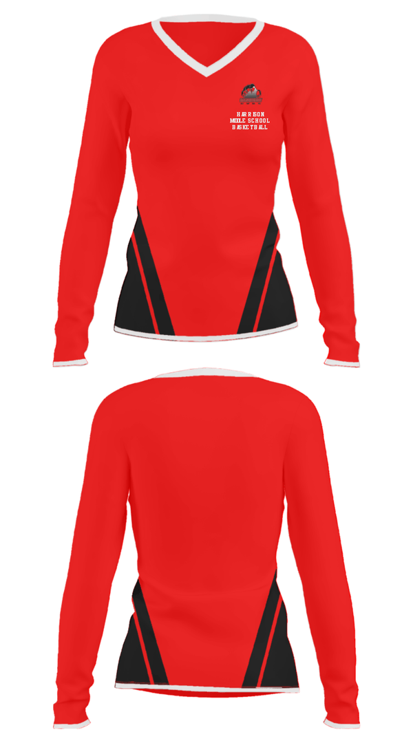 Women's Long Sleeve Vneck Shirt, Harrison Middle School Basketball, Women's Basketball, Teamtime, Team time, sublimation, custom sports apparel, team uniforms, spirit wear, spiritwear, sports uniforms, custom shirts, team store, custom team store, fundraiser sports, apparel fundraiser