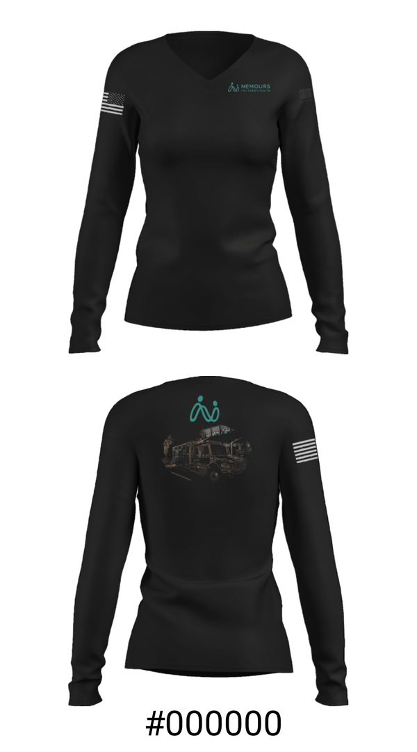 Women's Long Sleeve Vneck Shirt, NEMOURS CHILDRENS HOSPITAL, , Teamtime, Team time, sublimation, custom sports apparel, team uniforms, spirit wear, spiritwear, sports uniforms, custom shirts, team store, custom team store, fundraiser sports, apparel fundraiser