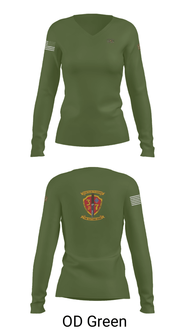 Women's Long Sleeve Vneck Shirt, 3rd. Battalion 7th. Marines, Marines, Teamtime, Team time, sublimation, custom sports apparel, team uniforms, spirit wear, spiritwear, sports uniforms, custom shirts, team store, custom team store, fundraiser sports, apparel fundraiser