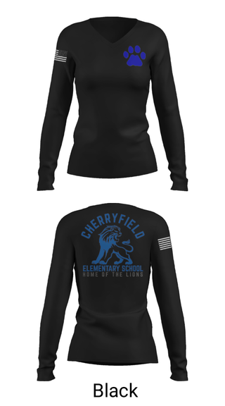 Women's Long Sleeve Vneck Shirt, Cherryfield Elementary School, Spirit Store, Teamtime, Team time, sublimation, custom sports apparel, team uniforms, spirit wear, spiritwear, sports uniforms, custom shirts, team store, custom team store, fundraiser sports, apparel fundraiser