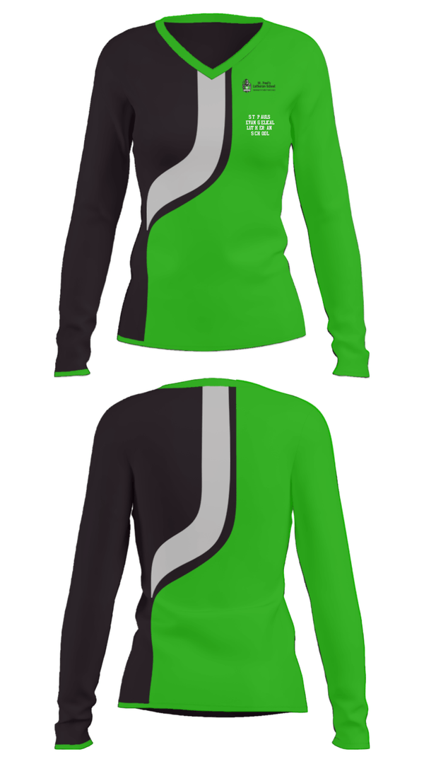 Women's Long Sleeve Vneck Shirt, St Pauls Evangelical Lutheran School, Spirit Store, Teamtime, Team time, sublimation, custom sports apparel, team uniforms, spirit wear, spiritwear, sports uniforms, custom shirts, team store, custom team store, fundraiser sports, apparel fundraiser