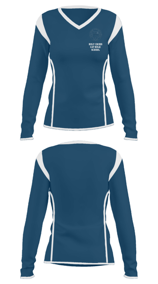 Women's Long Sleeve Vneck Shirt, Holy Cross Catholic School, Spirit Store, Teamtime, Team time, sublimation, custom sports apparel, team uniforms, spirit wear, spiritwear, sports uniforms, custom shirts, team store, custom team store, fundraiser sports, apparel fundraiser