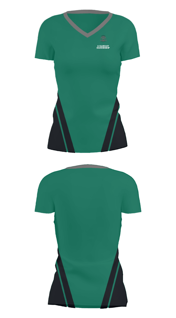 Women's Short Sleeve Vneck Shirt, A class act barbershop, , Teamtime, Team time, sublimation, custom sports apparel, team uniforms, spirit wear, spiritwear, sports uniforms, custom shirts, team store, custom team store, fundraiser sports, apparel fundraiser