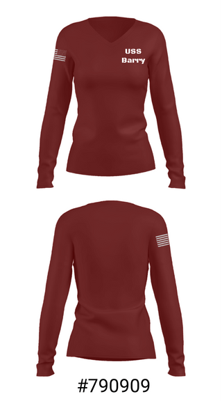 Women's Long Sleeve Vneck Shirt, USS Barry, Navy, Teamtime, Team time, sublimation, custom sports apparel, team uniforms, spirit wear, spiritwear, sports uniforms, custom shirts, team store, custom team store, fundraiser sports, apparel fundraiser