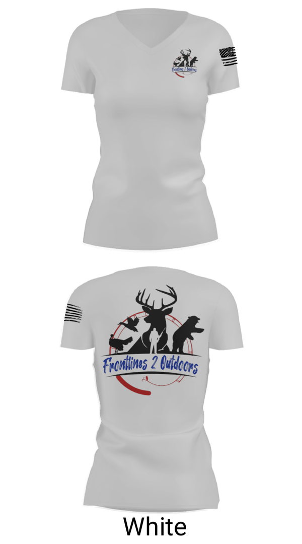 Women's Short Sleeve Vneck Shirt, Frontlines 2 Outdoors (F2O), , Teamtime, Team time, sublimation, custom sports apparel, team uniforms, spirit wear, spiritwear, sports uniforms, custom shirts, team store, custom team store, fundraiser sports, apparel fundraiser
