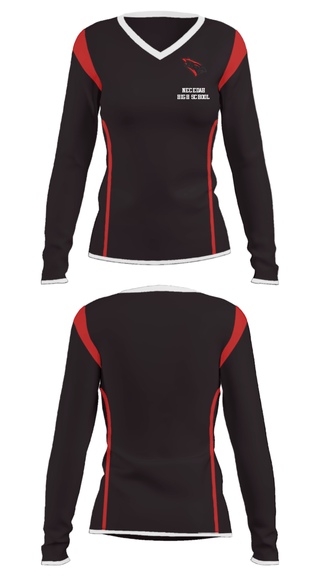 Women's Long Sleeve Vneck Shirt, Necedah High School, Spirit Store, Teamtime, Team time, sublimation, custom sports apparel, team uniforms, spirit wear, spiritwear, sports uniforms, custom shirts, team store, custom team store, fundraiser sports, apparel fundraiser