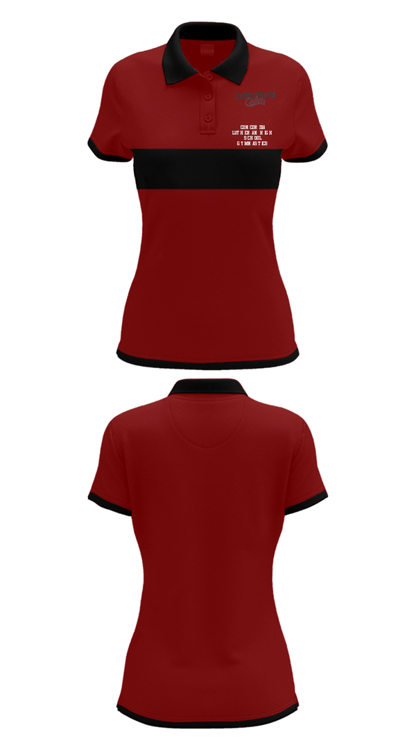 Short Sleeve Performance Polo, Concordia Lutheran High School Gymnastics, Spirit Store, Teamtime, Team time, sublimation, custom sports apparel, team uniforms, spirit wear, spiritwear, sports uniforms, custom shirts, team store, custom team store, fundraiser sports, apparel fundraiser