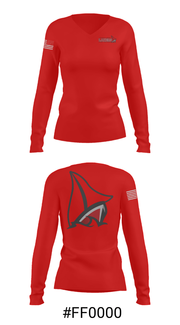 Women's Long Sleeve Vneck Shirt, Detroit Lakes High School Swimming, Swimming, Teamtime, Team time, sublimation, custom sports apparel, team uniforms, spirit wear, spiritwear, sports uniforms, custom shirts, team store, custom team store, fundraiser sports, apparel fundraiser