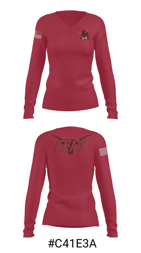 Women's Long Sleeve Vneck Shirt, Fort Benton School, Spirit Store, Teamtime, Team time, sublimation, custom sports apparel, team uniforms, spirit wear, spiritwear, sports uniforms, custom shirts, team store, custom team store, fundraiser sports, apparel fundraiser