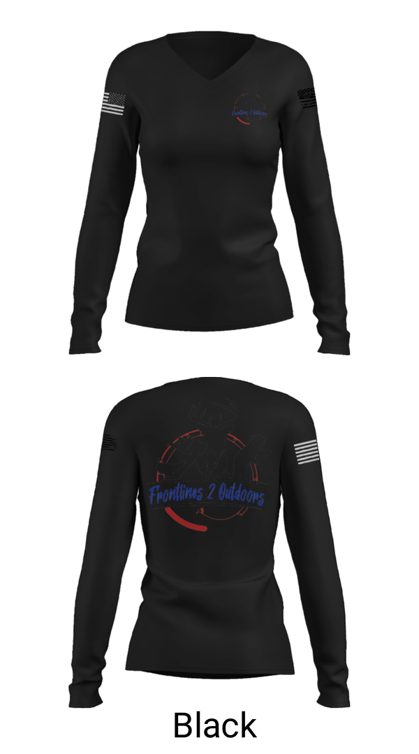 Women's Long Sleeve Vneck Shirt, Frontlines 2 Outdoors (F2O), , Teamtime, Team time, sublimation, custom sports apparel, team uniforms, spirit wear, spiritwear, sports uniforms, custom shirts, team store, custom team store, fundraiser sports, apparel fundraiser