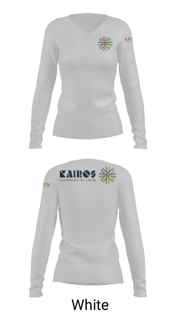 Women's Long Sleeve Vneck Shirt, Kairos Academies, Spirit Store, Teamtime, Team time, sublimation, custom sports apparel, team uniforms, spirit wear, spiritwear, sports uniforms, custom shirts, team store, custom team store, fundraiser sports, apparel fundraiser