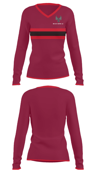 Women's Long Sleeve Vneck Shirt, Design Roofing LLC, , Teamtime, Team time, sublimation, custom sports apparel, team uniforms, spirit wear, spiritwear, sports uniforms, custom shirts, team store, custom team store, fundraiser sports, apparel fundraiser