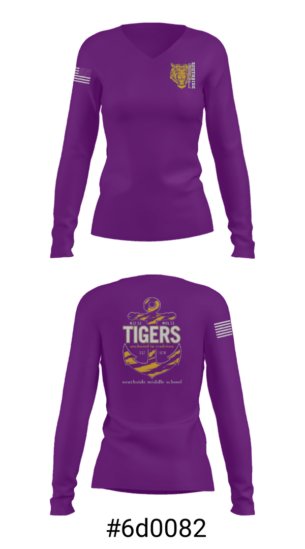 Women's Long Sleeve Vneck Shirt, Southside Middle School, Spirit Store, Teamtime, Team time, sublimation, custom sports apparel, team uniforms, spirit wear, spiritwear, sports uniforms, custom shirts, team store, custom team store, fundraiser sports, apparel fundraiser