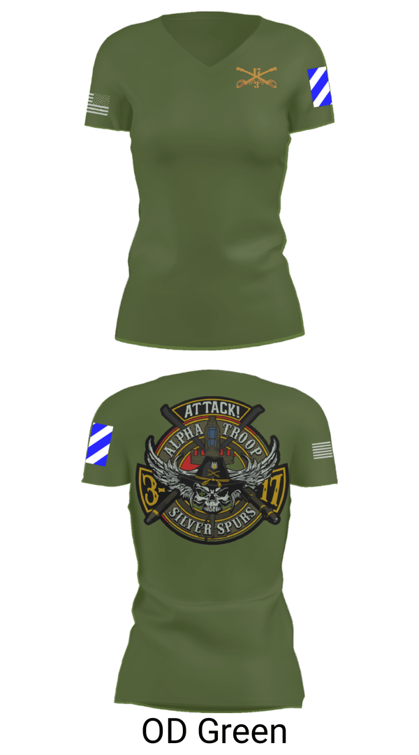 Women's Short Sleeve Vneck Shirt, A/3-17 ACS, Army, Teamtime, Team time, sublimation, custom sports apparel, team uniforms, spirit wear, spiritwear, sports uniforms, custom shirts, team store, custom team store, fundraiser sports, apparel fundraiser