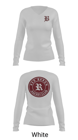Women's Long Sleeve Vneck Shirt, Red Baron Hockey Club, Ice Hockey, Teamtime, Team time, sublimation, custom sports apparel, team uniforms, spirit wear, spiritwear, sports uniforms, custom shirts, team store, custom team store, fundraiser sports, apparel fundraiser