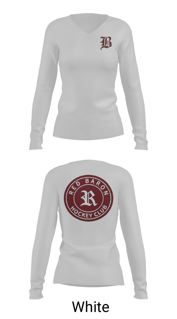 Women's Long Sleeve Vneck Shirt, Red Baron Hockey Club, Ice Hockey, Teamtime, Team time, sublimation, custom sports apparel, team uniforms, spirit wear, spiritwear, sports uniforms, custom shirts, team store, custom team store, fundraiser sports, apparel fundraiser
