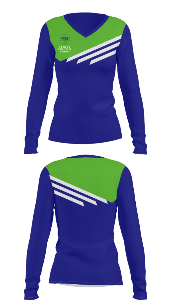 Women's Long Sleeve Vneck Shirt, St Mary's High School Swimming, Swimming, Teamtime, Team time, sublimation, custom sports apparel, team uniforms, spirit wear, spiritwear, sports uniforms, custom shirts, team store, custom team store, fundraiser sports, apparel fundraiser