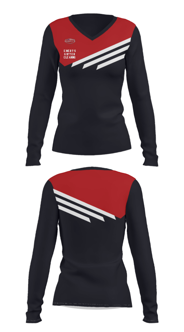 Women's Long Sleeve Vneck Shirt, Emery’s Gutter Cleaning, , Teamtime, Team time, sublimation, custom sports apparel, team uniforms, spirit wear, spiritwear, sports uniforms, custom shirts, team store, custom team store, fundraiser sports, apparel fundraiser