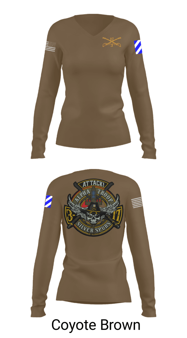 Women's Long Sleeve Vneck Shirt, A/3-17 ACS, Army, Teamtime, Team time, sublimation, custom sports apparel, team uniforms, spirit wear, spiritwear, sports uniforms, custom shirts, team store, custom team store, fundraiser sports, apparel fundraiser