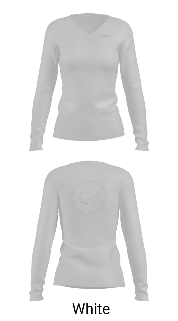 Women's Long Sleeve Vneck Shirt, Gainz-ville Training Facility, , Teamtime, Team time, sublimation, custom sports apparel, team uniforms, spirit wear, spiritwear, sports uniforms, custom shirts, team store, custom team store, fundraiser sports, apparel fundraiser