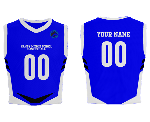 Mens Basketball Jersey, Hanby Middle School Basketball, Women's Basketball, Teamtime, Team time, sublimation, custom sports apparel, team uniforms, spirit wear, spiritwear, sports uniforms, custom shirts, team store, custom team store, fundraiser sports, apparel fundraiser