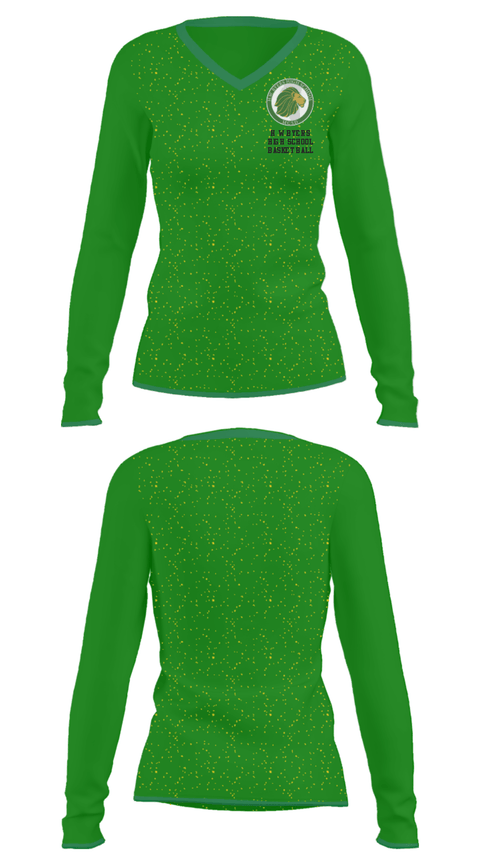 Women's Long Sleeve Vneck Shirt, H W Byers High School Basketball, Women's Basketball, Teamtime, Team time, sublimation, custom sports apparel, team uniforms, spirit wear, spiritwear, sports uniforms, custom shirts, team store, custom team store, fundraiser sports, apparel fundraiser