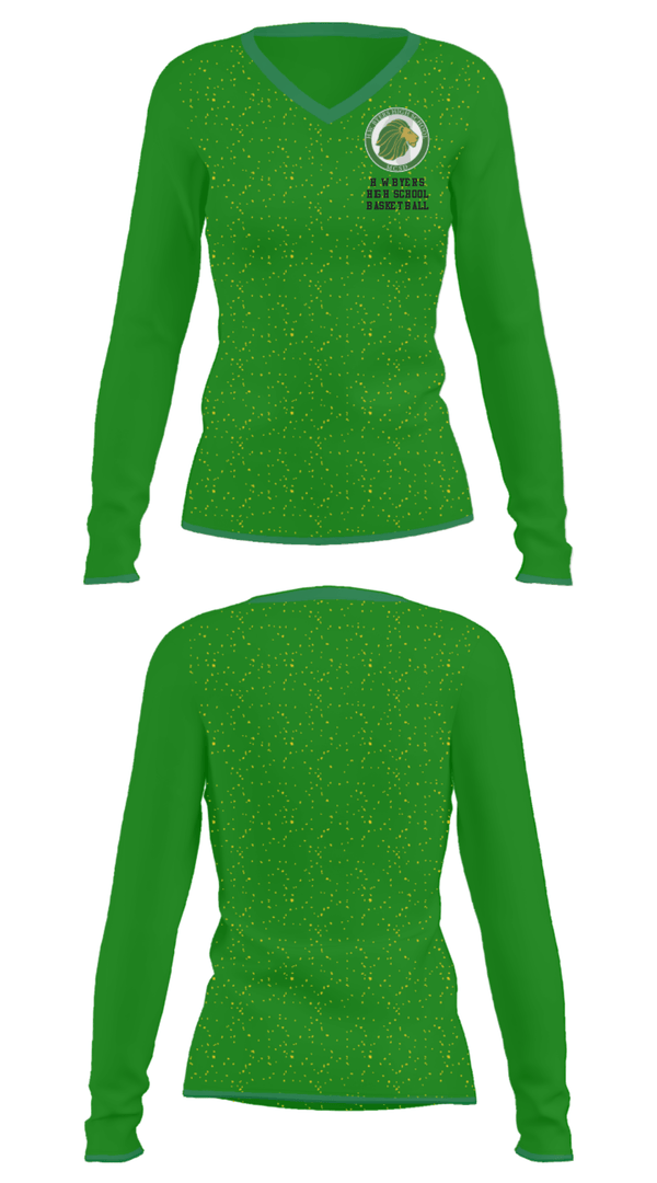 Women's Long Sleeve Vneck Shirt, H W Byers High School Basketball, Women's Basketball, Teamtime, Team time, sublimation, custom sports apparel, team uniforms, spirit wear, spiritwear, sports uniforms, custom shirts, team store, custom team store, fundraiser sports, apparel fundraiser