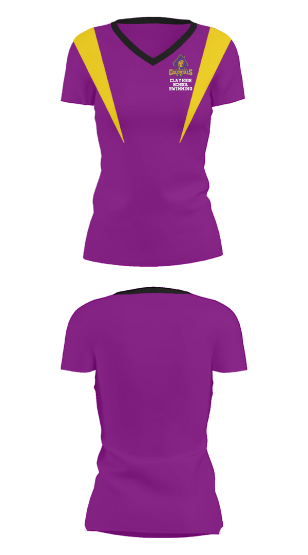 Women's Short Sleeve Vneck Shirt, Clay High School Swimming, Swimming, Teamtime, Team time, sublimation, custom sports apparel, team uniforms, spirit wear, spiritwear, sports uniforms, custom shirts, team store, custom team store, fundraiser sports, apparel fundraiser