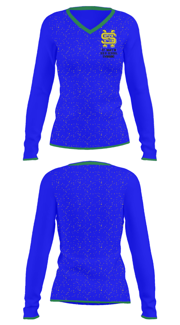 Women's Long Sleeve Vneck Shirt, St Martin High School Swimming, Swimming, Teamtime, Team time, sublimation, custom sports apparel, team uniforms, spirit wear, spiritwear, sports uniforms, custom shirts, team store, custom team store, fundraiser sports, apparel fundraiser
