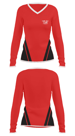 Women's Long Sleeve Vneck Shirt, Gainz-ville Training Facility, , Teamtime, Team time, sublimation, custom sports apparel, team uniforms, spirit wear, spiritwear, sports uniforms, custom shirts, team store, custom team store, fundraiser sports, apparel fundraiser