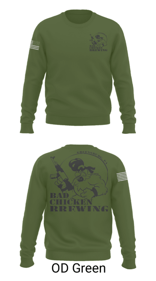 Crew Neck Sweatshirt, Bad Chicken Brewing, Army, Teamtime, Team time, sublimation, custom sports apparel, team uniforms, spirit wear, spiritwear, sports uniforms, custom shirts, team store, custom team store, fundraiser sports, apparel fundraiser