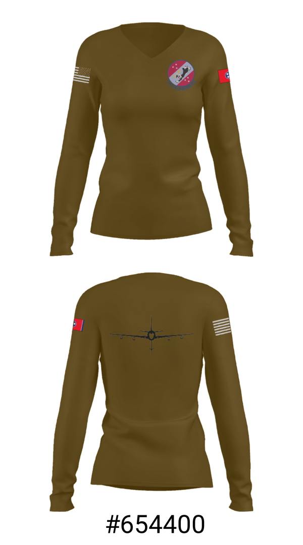 Women's Long Sleeve Vneck Shirt, 151st Air Refueling Squadron, Air Force, Teamtime, Team time, sublimation, custom sports apparel, team uniforms, spirit wear, spiritwear, sports uniforms, custom shirts, team store, custom team store, fundraiser sports, apparel fundraiser