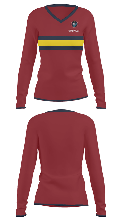 Women's Long Sleeve Vneck Shirt, Reach Leadership Steam Academy, Spirit Store, Teamtime, Team time, sublimation, custom sports apparel, team uniforms, spirit wear, spiritwear, sports uniforms, custom shirts, team store, custom team store, fundraiser sports, apparel fundraiser