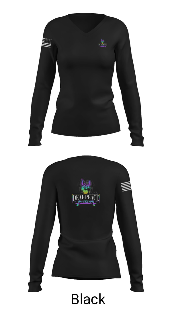 Women's Long Sleeve Vneck Shirt, DeafPeaceRockVlog, , Teamtime, Team time, sublimation, custom sports apparel, team uniforms, spirit wear, spiritwear, sports uniforms, custom shirts, team store, custom team store, fundraiser sports, apparel fundraiser