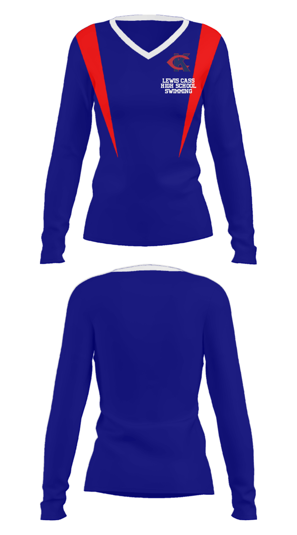 Women's Long Sleeve Vneck Shirt, Lewis Cass High School Swimming, Swimming, Teamtime, Team time, sublimation, custom sports apparel, team uniforms, spirit wear, spiritwear, sports uniforms, custom shirts, team store, custom team store, fundraiser sports, apparel fundraiser