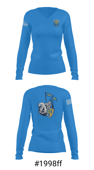 Women's Long Sleeve Vneck Shirt, Castle Rock Elementary, Spirit Store, Teamtime, Team time, sublimation, custom sports apparel, team uniforms, spirit wear, spiritwear, sports uniforms, custom shirts, team store, custom team store, fundraiser sports, apparel fundraiser
