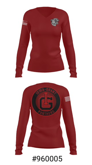 Women's Long Sleeve Vneck Shirt, Iowa-Grant Elementary School, Spirit Store, Teamtime, Team time, sublimation, custom sports apparel, team uniforms, spirit wear, spiritwear, sports uniforms, custom shirts, team store, custom team store, fundraiser sports, apparel fundraiser
